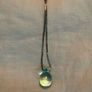 Aqua Green Lime Glass Pendant Necklace With Sterling Silver Chain